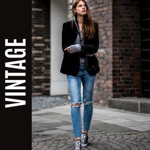 Vintage Oversize Boyfriend Black Velvet Blazer